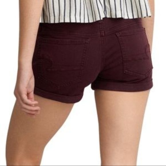 AMERICAN EAGLE MIDI TWILL SKINDIGO Stretch Lycra MAROON SHORTS! Size 4 NWT! - Picture 2 of 6